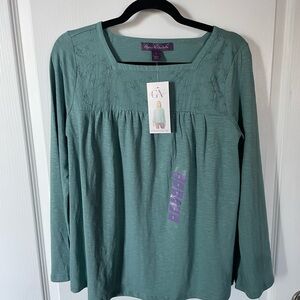 13-A SM Gloria Vanderbilt green Boho long sleeve peasant top 19 ptp NWT 42.00